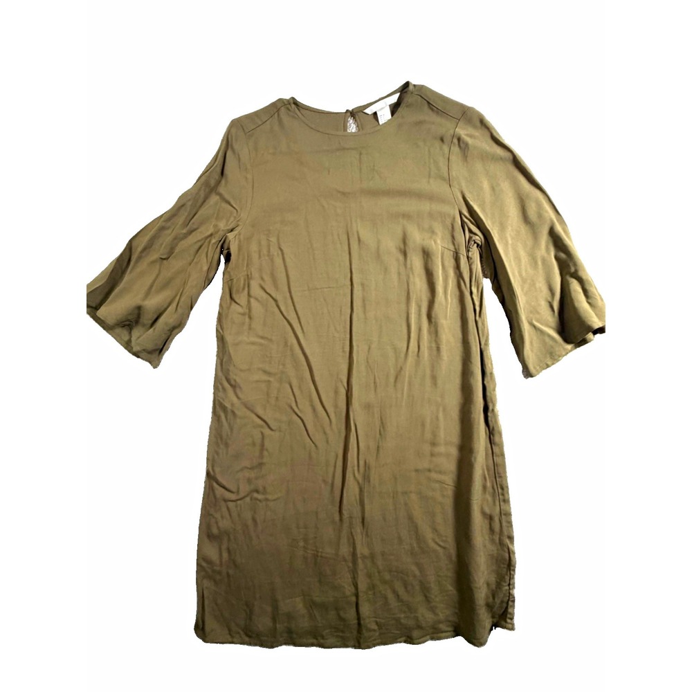 H&M Womens Olive Green Bell Sleeve Shift Dress Size 4 NWT Minimalist